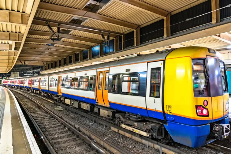 Yellow and Blue train at Euston Railway Station