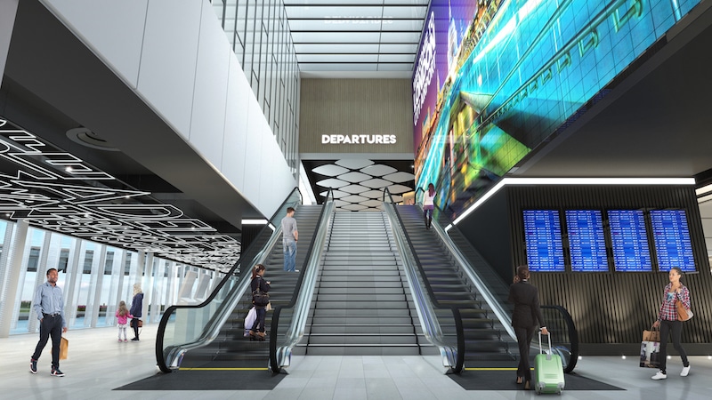 Image showing the stairs towards departure area inside London City Airport